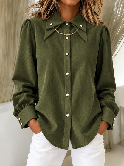Casual Corduroy Long-sleeve Shirt With A Pointed Collar