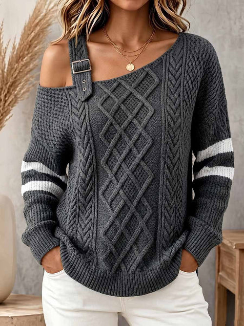 Women's Asymmetric Off-shoulder Long-sleeve Casual Loose Knit Pullover